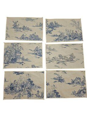 Set 6 French Toile Placemats Blue White Cottagecore Shabby Chic Vintage